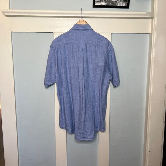 Brooks Brothers Blue Irish Linen Short Sleeved Collared Shirt - Picture 3 of 5